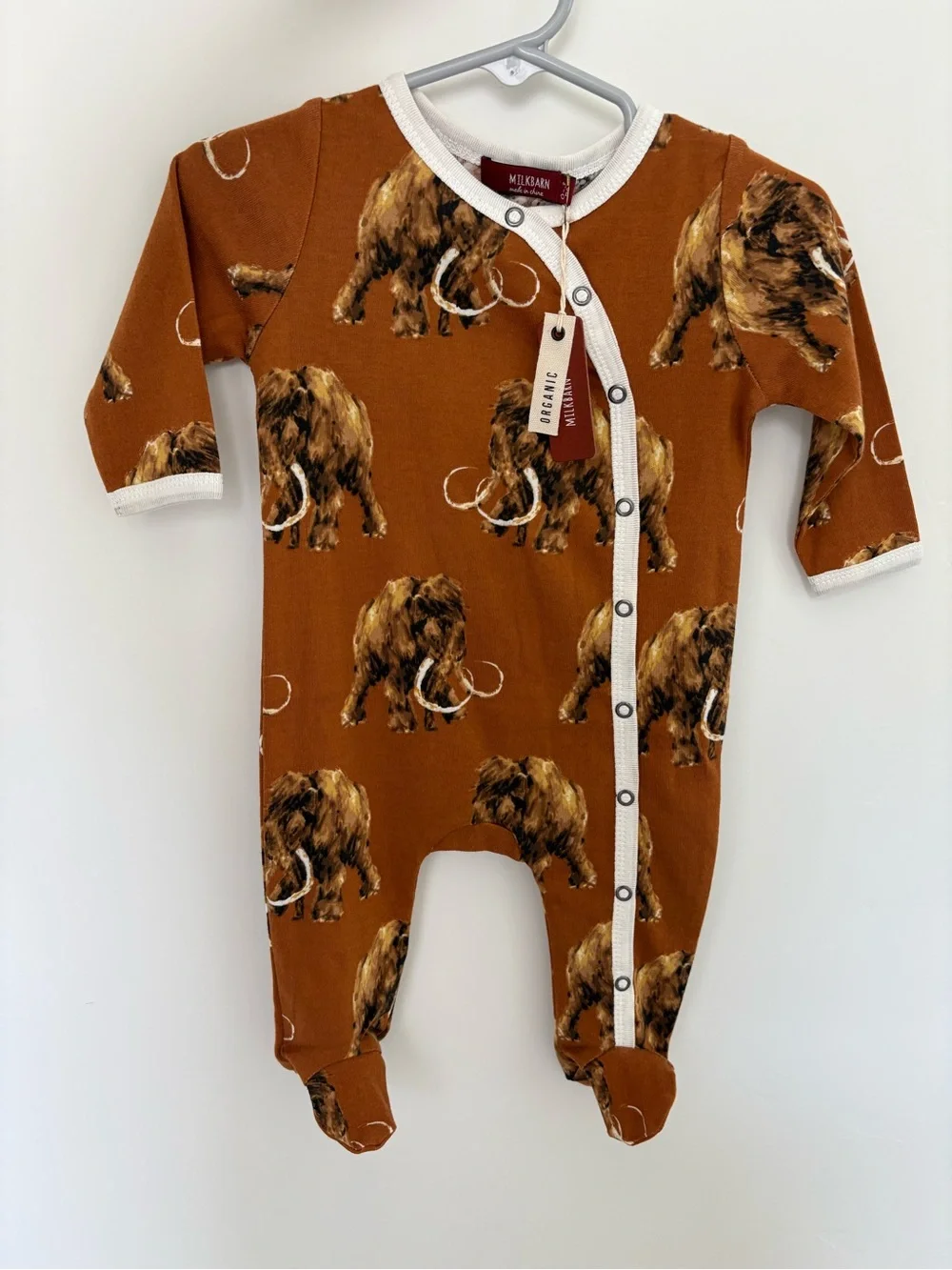 Milkbarn Woolly Mammoth Print Footed One-Piece